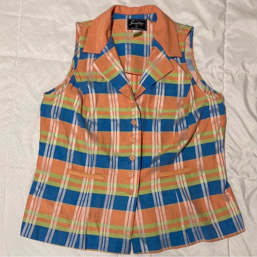 Vintage Sweet Suit Plaid‎ Notched Collar Sleeveless Blazer | Sherbet Colors